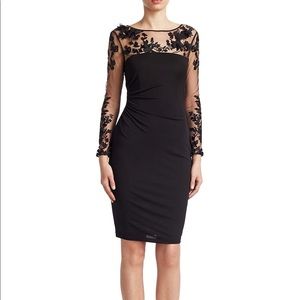 David Meister long sleeve illusion cocktail dress
